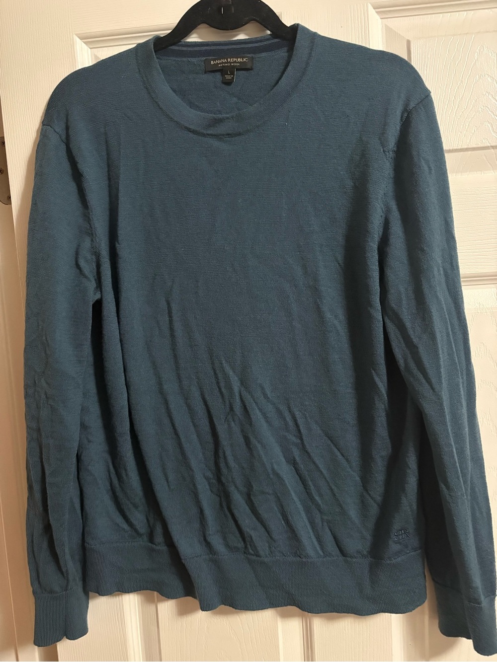 100% merino wool Banana Republic crewneck pullover sweater lightweight navy L